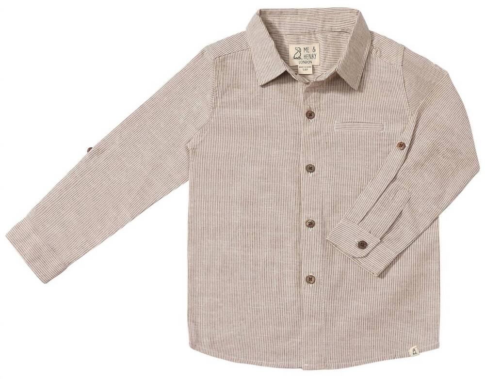 NEW ME & HENRY boys atwood woven shirt in beige micro stripe